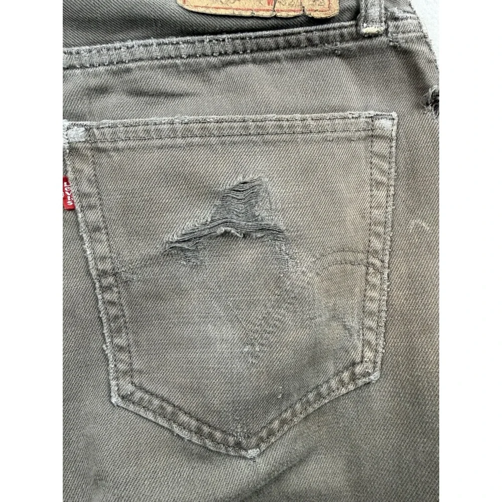 Levi's 505 Straight Fit Trashed Olive Gray Denim Jeans Size 32x32 Rips Stains
